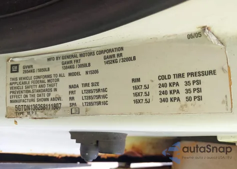 2006 Hummer H3 Suv из США, поврежденный, VIN 5GTDN136268111807